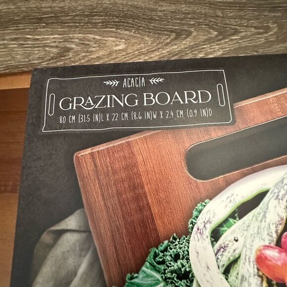 Charcuterie 31.5” Acacia Wooden Grazing Cheese Serving Board with Handles NIB - Picture 4 of 14